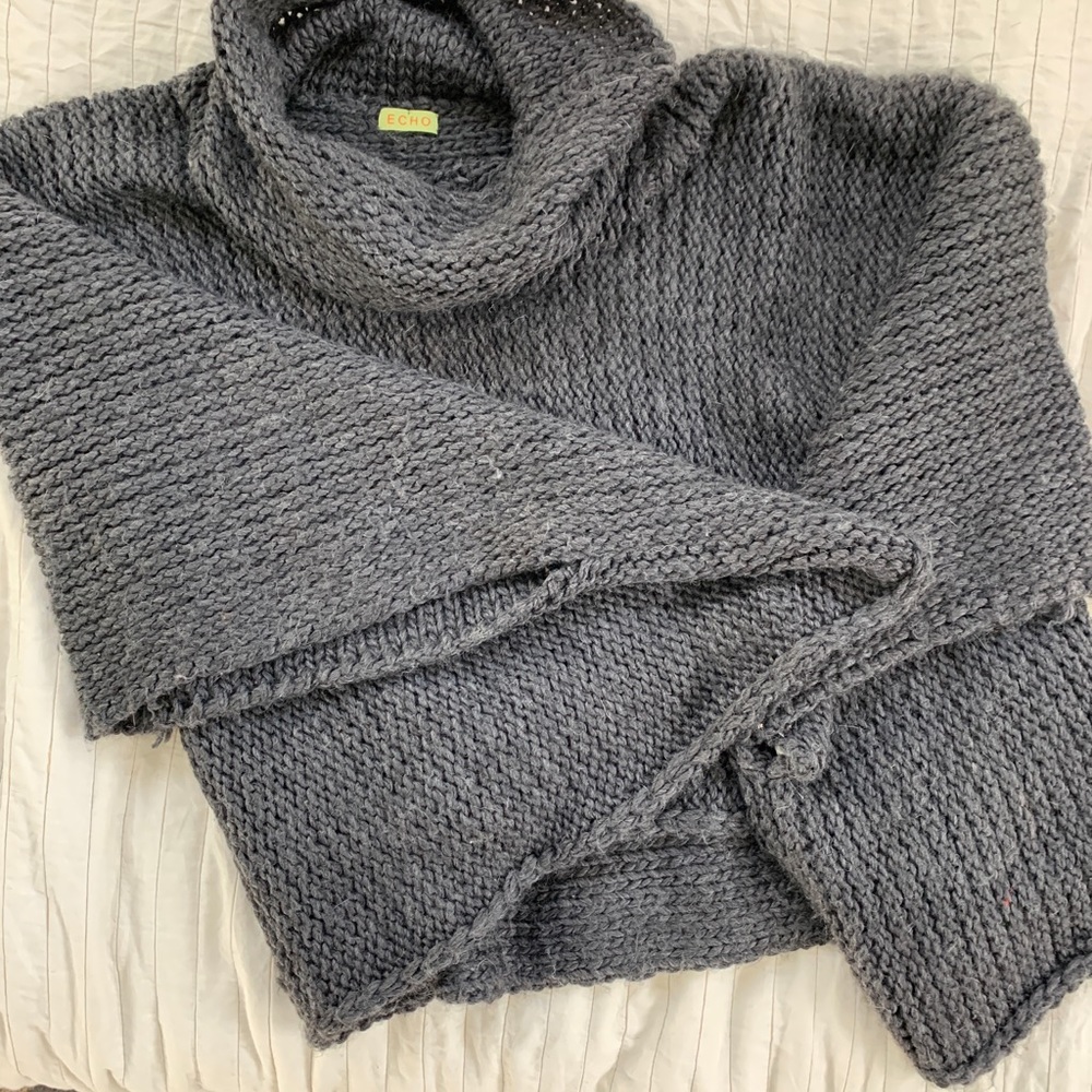 ECHO black knit poncho